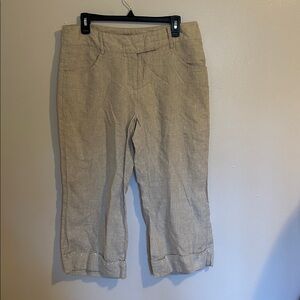 Willi Smith Linen Capris Lightweight Wide-Leg Embellished Cuffed Pants Size  10